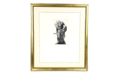 tableau représentant un homme à tête de chèvre, dans un cadre doré