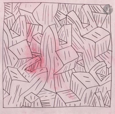 une image représentant un dessin d'une fleur rouge au milieu d'un champ