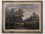 une image d'une peinture de vaches dans un champ