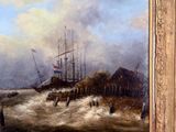 a picture of a painting of a ship in a body of water