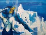 une peinture représentant une femme avec un tournesol dans les cheveux