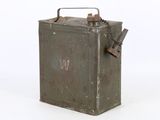 an old metal box with a handle and a tag on it
