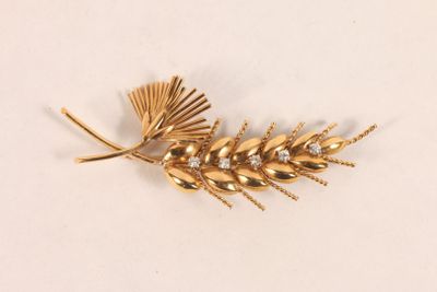 Broche épis de blé en or jaune 750 ‰ et platine sertie de ci… - Photo 1