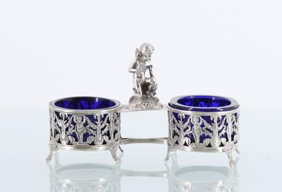 Saleron double en argent 950 millièmes (Minerve) à décor ajo…