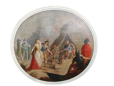 Ecole italienne XIX: "Scène de rencontre dans un camp guerri…