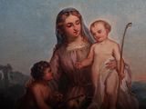 an image of a painting of a woman holding a child and a dog