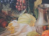 a painting of a still life with fruits and a silver pitcher