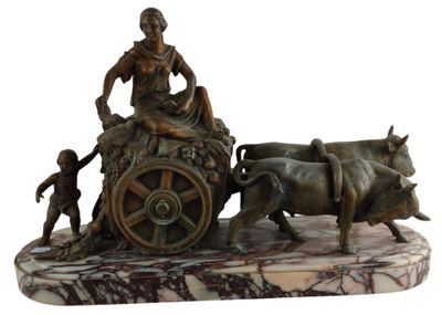 Le chariot, sujet en régule, socle marbre H 35 x 55 cm