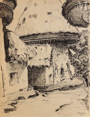 une image représentant le dessin d'un bâtiment surmonté d'un dôme