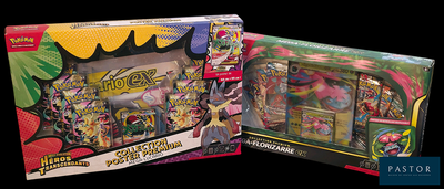 two boxes of pokemon toys on a black background