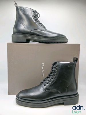 bottes en cuir noir pour homme, à lacets, à tige carrée