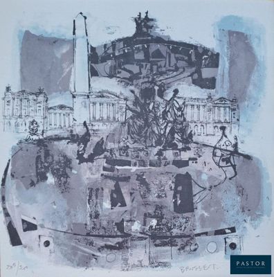 a picture of a drawing of a fountain in the middle of a city