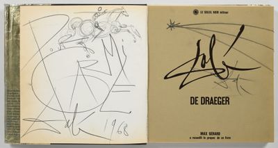 an open book with a drawing of a man and a woman on it
