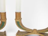 pair of art deco candlesticks with green and gold accents