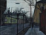 un tableau représentant une personne marchant dans la rue