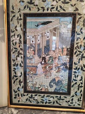 Ecole Persane, scène de palais dans un encadrement d’un rinceaux de fl - Photo 1