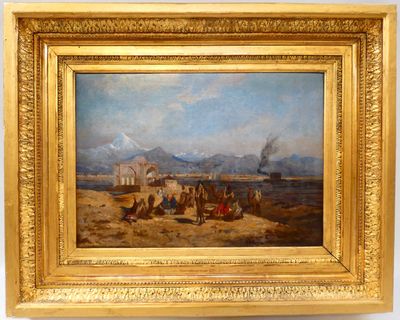 une image d'un tableau représentant un groupe de personnes sur une plage
