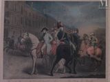 a picture of a painting of a group of people riding on horses