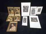 many framed pictures of a woman on a table