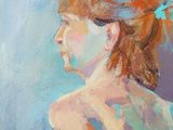 an oil painting of a woman with a flower in her hair