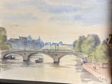 a picture of a painting of a bridge over a river