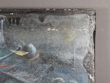 a painting on the wall of a room with a clock