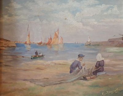 F. BROTONS (XX°) Pêcheurs remaillant leur filet au bord de l…