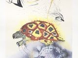 une image représentant un tableau où figurent une tortue et un chat sur un nuage