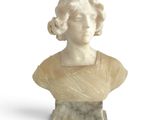 marble bust of a woman on a marble base with a white background