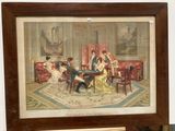 a picture of a painting of a group of people sitting around a table