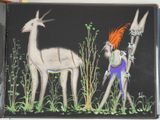 a painting of a man and a goat in a field
