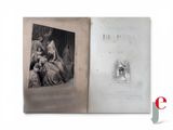 an old book with a picture of a woman and a dog on it
