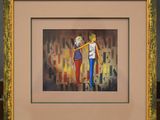 painting of a couple holding hands in front of a painting of a man and a woman