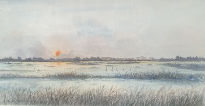 Pierre TAMISIER (XXème) Au-delà des roseaux