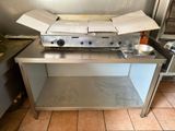 a stove with a pizza on top of it in a kitchen