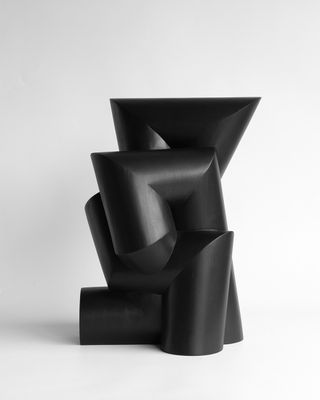 une photo en noir et blanc d'une sculpture en plastique noir