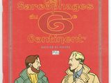 a red book cover with two men standing next to each other