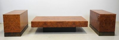 pair of art deco coffee tables in burlwood and black lacquered wood