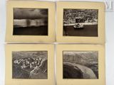 quatre vieilles photos en noir et blanc représentant une rivière et une ville