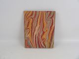 orange, red, green, and yellow striped fabric covered box
