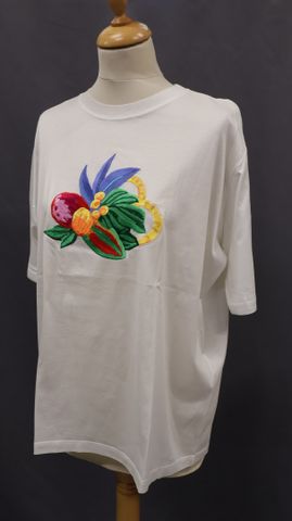 CELINE Paris – T-shirt blanc 100%coton à décor d’une fleur et de ...