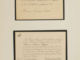 an old document with a black border on it and a picture of a bird