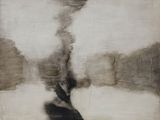 tableau représentant une personne marchant sous la pluie avec un parapluie