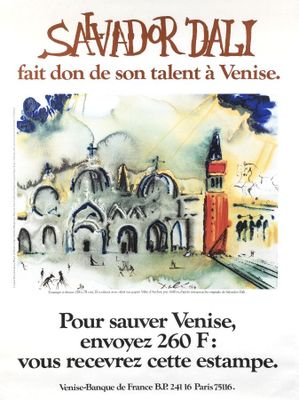 a poster with a picture of a church and a clock tower