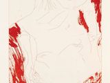 une image représentant un dessin en rouge et blanc d'une femme
