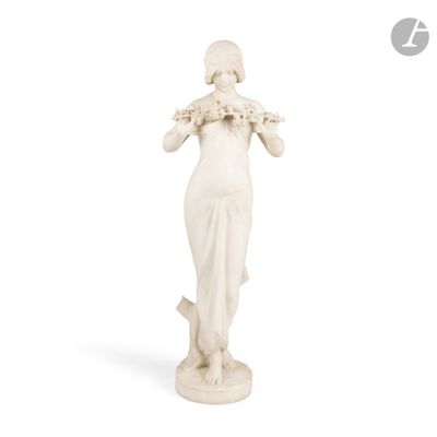 statue of a woman holding a bouquet of flowers on a white background