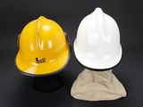 two hard hats that are sitting next to each other
