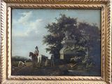 an old painting of a man on a horse and a man on a horse with a dog