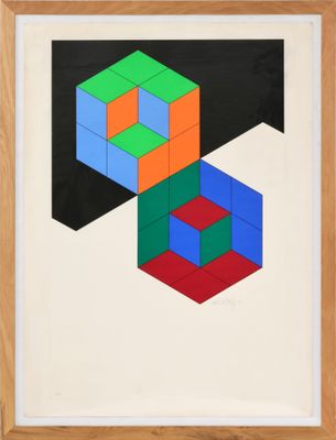 une image représentant un tableau avec trois cubes sur fond blanc