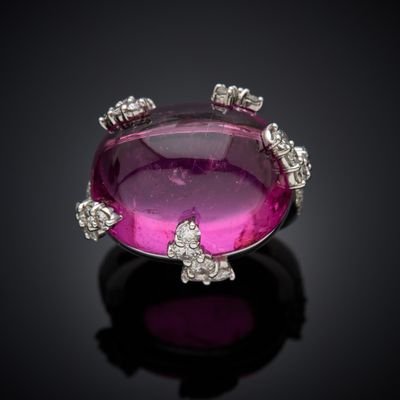 a pink tourmaline and diamond ring
